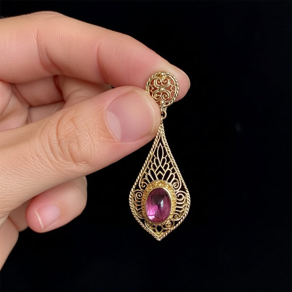 Vintage 14K Gold Amethyst Filigree Dangle Earrings