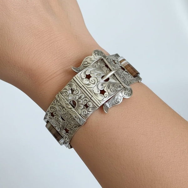 Victorian Scottish Agate Buckle Bracelet | Sterling Silver - Boylerpf