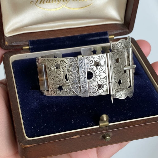 Victorian Scottish Agate Buckle Bracelet | Sterling Silver - Boylerpf