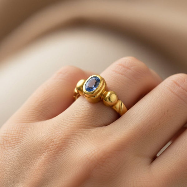 Vintage 18K Gold Natural Sapphire Ring Band - Boylerpf