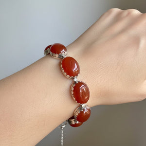 Vintage Arts & Crafts Style Silver Carnelian Bracelet - Boylerpf