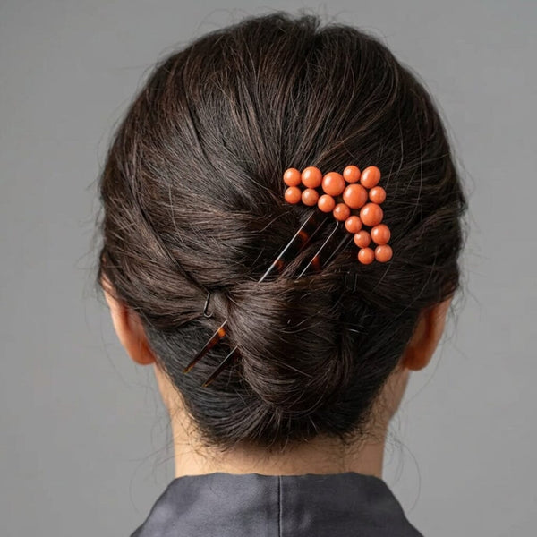 Antique Victorian Coral Hair Pin in Gilt Silver and Shell - Boylerpf