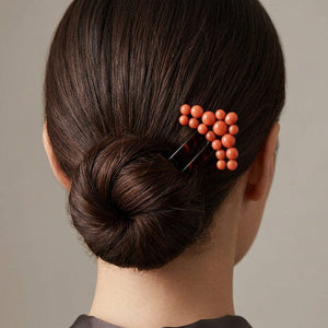 Antique Victorian Coral Hair Pin in Gilt Silver and Shell - Boylerpf