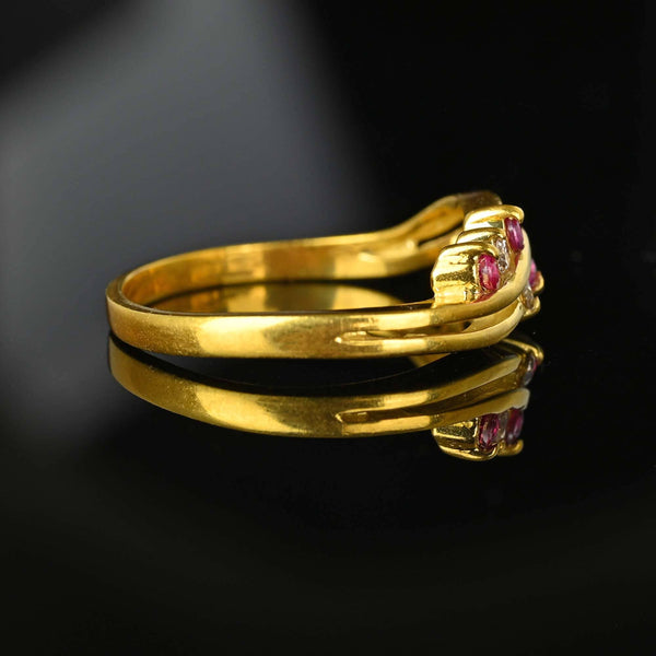 Vintage 18K Gold Diamond Ruby Wave Ring Band - Boylerpf