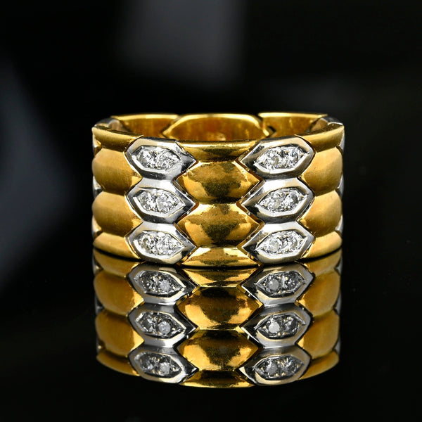 18K Gold Articulated Wide Diamond Snake Ring Band - Boylerpf