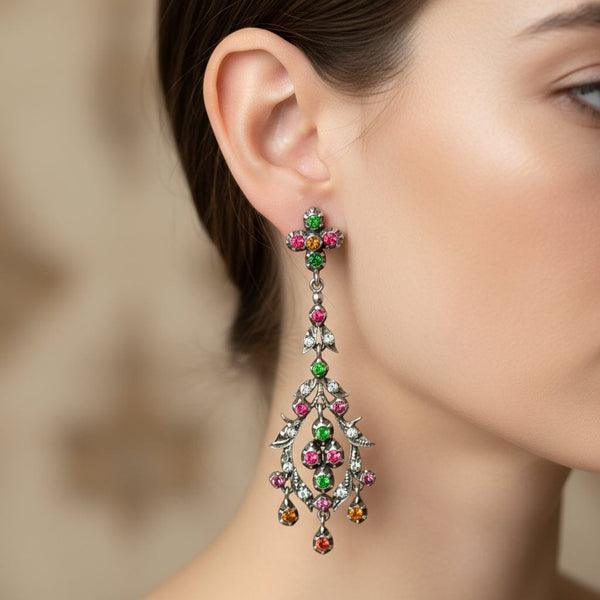 Antique Harlequin Diamond Paste Chandelier Earrings - Boylerpf