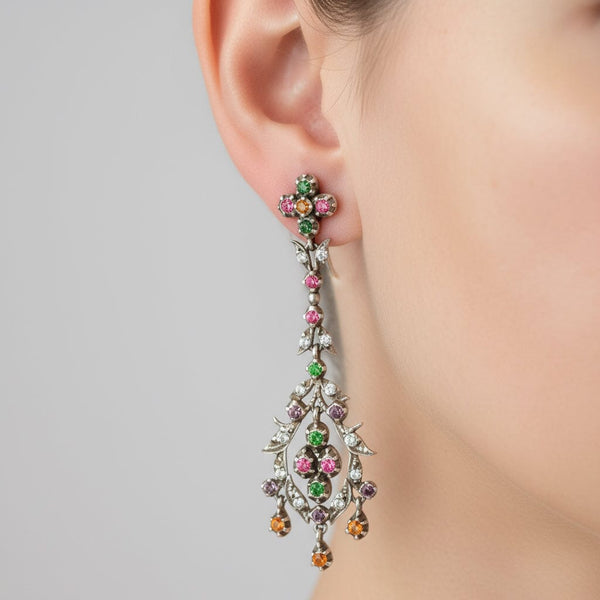 Antique Harlequin Diamond Paste Chandelier Earrings - Boylerpf