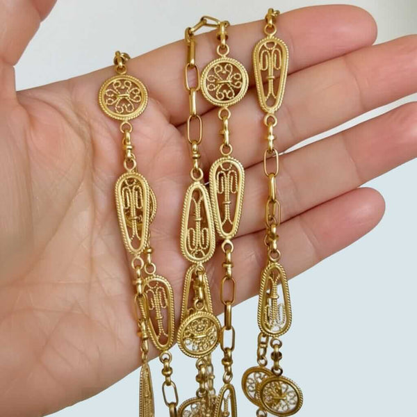Antique French 18K Gold Guard Chain Necklace 62" Long Belle Époque - Boylerpf