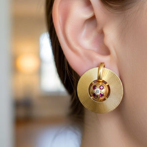 Vintage 14K Gold Ruby Diamond Clip-On Earrings Retro Style - Boylerpf