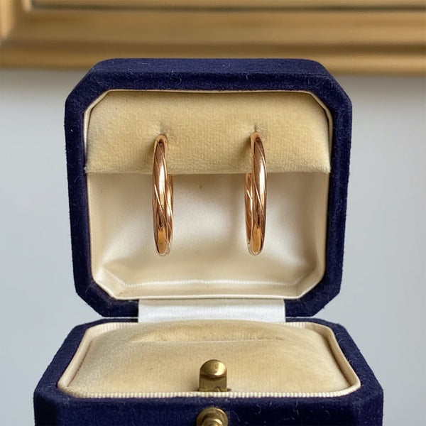 Vintage 14K Rose Gold Twist Hoop Earrings Italian - Boylerpf