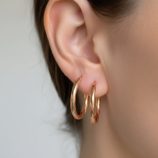 Vintage 14K Rose Gold Twist Hoop Earrings Italian - Boylerpf