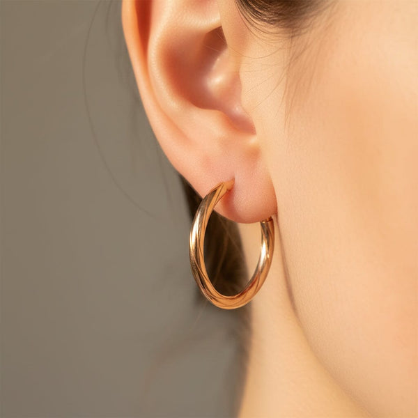 Vintage 14K Rose Gold Twist Hoop Earrings Italian - Boylerpf