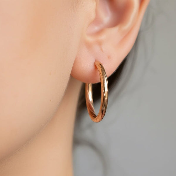 Vintage 14K Rose Gold Twist Hoop Earrings Italian - Boylerpf