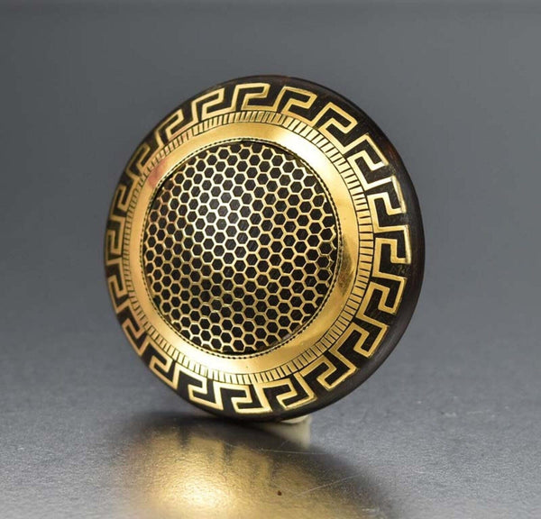 Antique 14K Gold Honeycomb Greek Key Pique Brooch - Boylerpf
