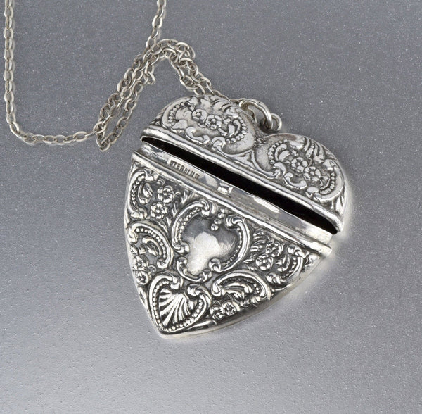 Art Nouveau Style Repousse Xtra Large Heart Locket Pendant - Boylerpf
