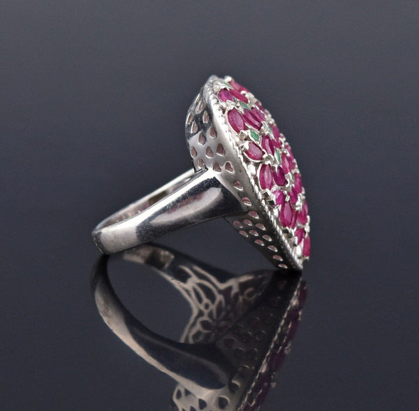 Impressive Silver Marquise Ruby Emerald Heart Ring - Boylerpf