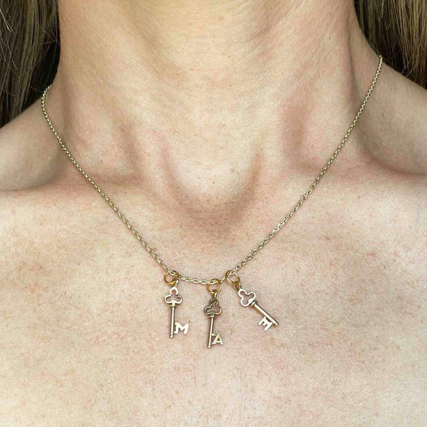 A Monogram Skeleton Key Necklace in 14K Gold - Boylerpf