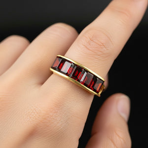 Vintage 18K Gold Emerald Cut Garnet Ring, Euro Shank - Boylerpf