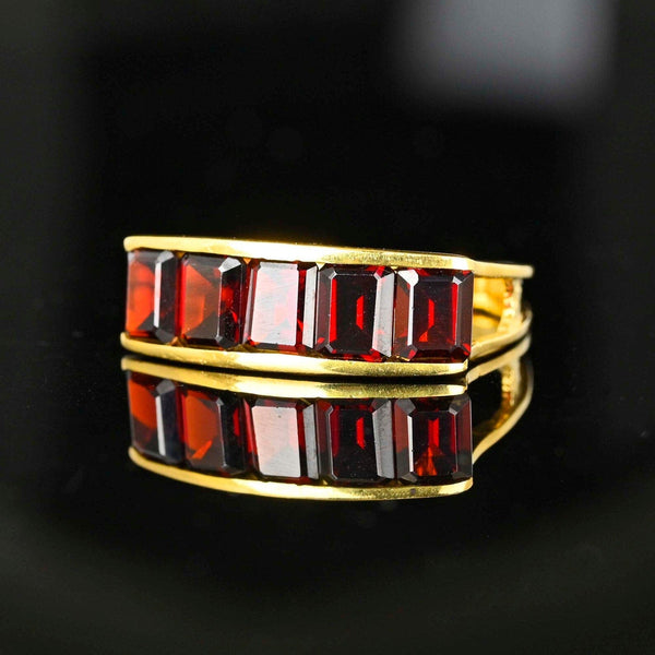 Vintage 18K Gold Emerald Cut Garnet Ring, Euro Shank - Boylerpf