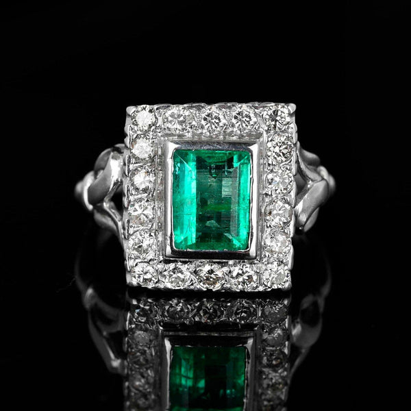Art Deco Style 2 Carat Columbian Emerald and Diamond Ring