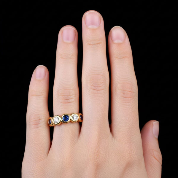 14K Gold Five Stone Sapphire Diamond Ring Band - Boylerpf