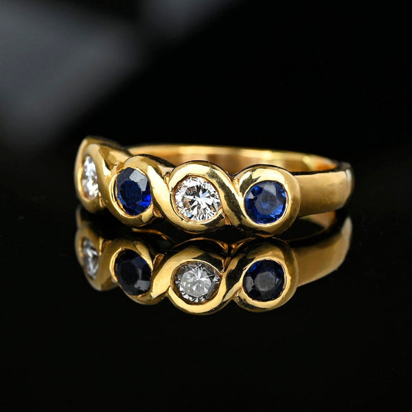 14K Gold Five Stone Sapphire Diamond Ring Band - Boylerpf