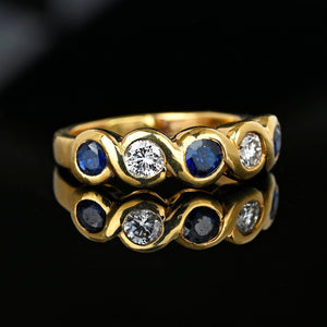 14K Gold Five Stone Sapphire Diamond Ring Band - Boylerpf