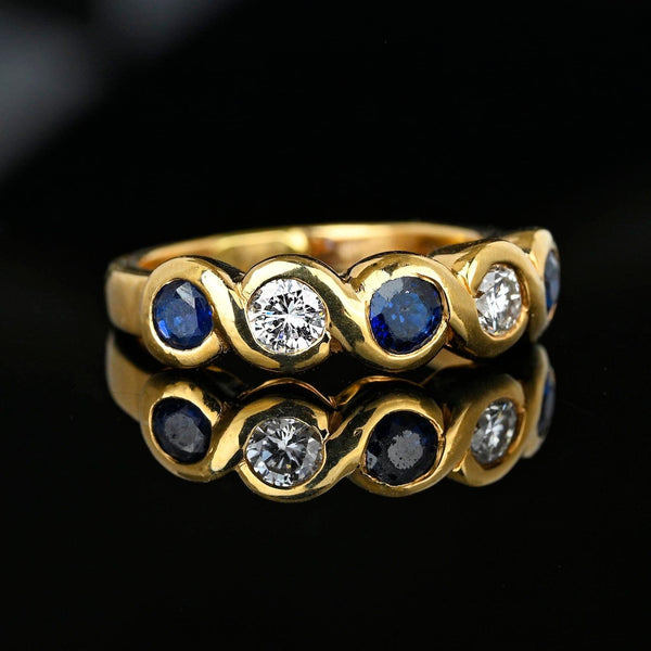 14K Gold Five Stone Sapphire Diamond Ring Band - Boylerpf