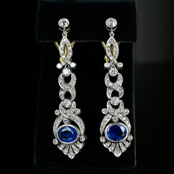 Art Deco Platinum Ceylon Sapphire and Diamond Earrings - Boylerpf