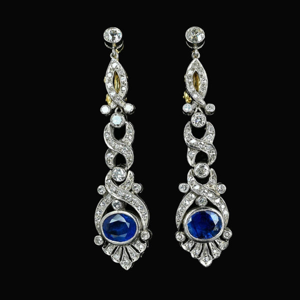 Art Deco Platinum Ceylon Sapphire and Diamond Earrings - Boylerpf