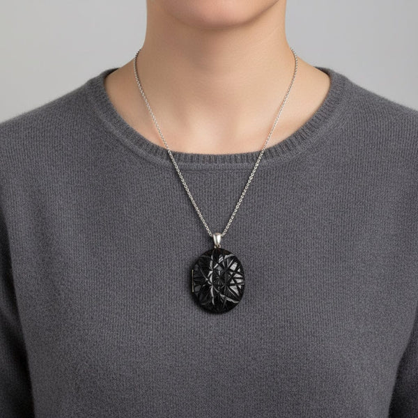 Antique Victorian Carved Starburst Whitby Jet Locket Pendant - Boylerpf