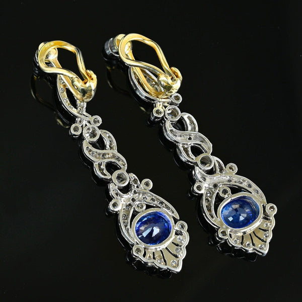 Art Deco Platinum Ceylon Sapphire and Diamond Earrings - Boylerpf