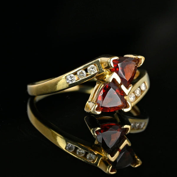 Vintage Gold Bypass Diamond Trillion Cut Garnet Ring - Boylerpf