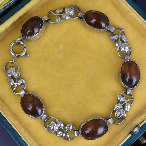Antique Arts and Crafts Silver Scottish Moss Agate Bracelet - Boylerpf