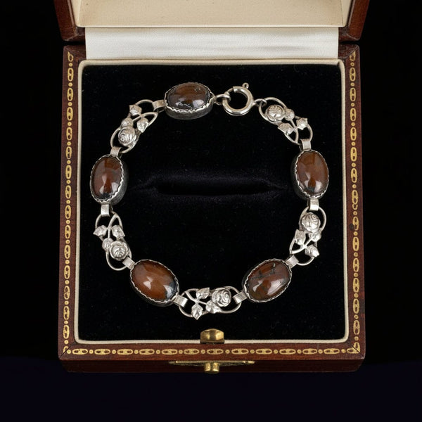 Antique Arts and Crafts Silver Scottish Moss Agate Bracelet - Boylerpf