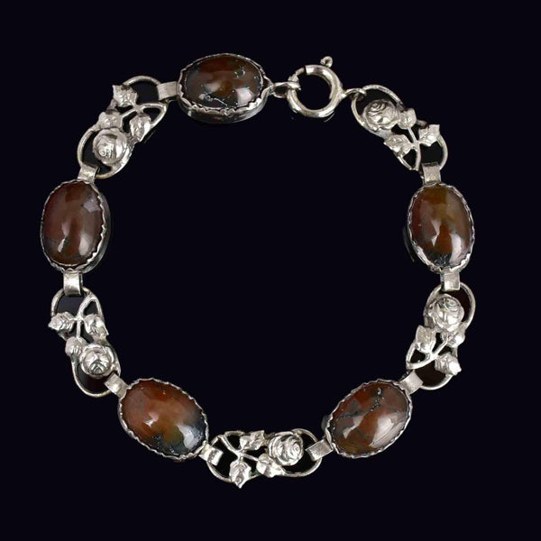Antique Arts and Crafts Silver Scottish Moss Agate Bracelet - Boylerpf