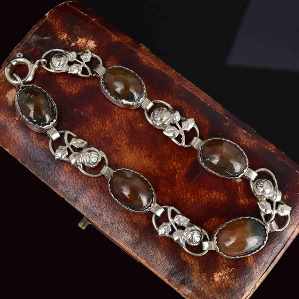 Antique Arts and Crafts Silver Scottish Moss Agate Bracelet - Boylerpf