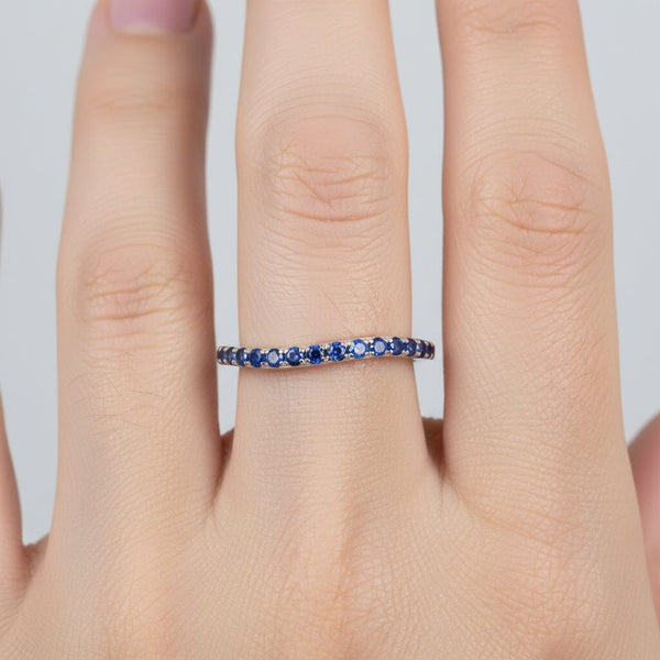 Vintage 14K White Gold Wave Sapphire Ring Band - Boylerpf