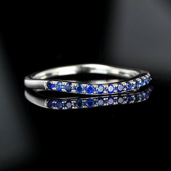 Vintage 14K White Gold Wave Sapphire Ring Band - Boylerpf