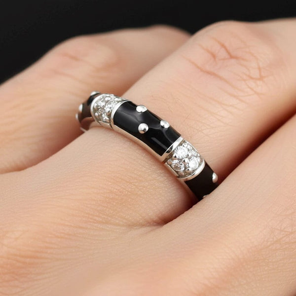 Vintage Sterling Silver Black Enamel Stacking Ring - Boylerpf