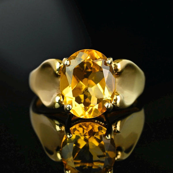 Vintage Flared Shoulder 3.75 ctw Yellow Citrine Ring in 10K Gold