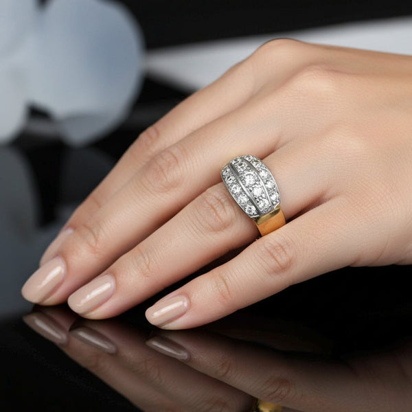 Art Deco Platinum 14K Gold Mine Cut Diamond Ring Band, Unisex