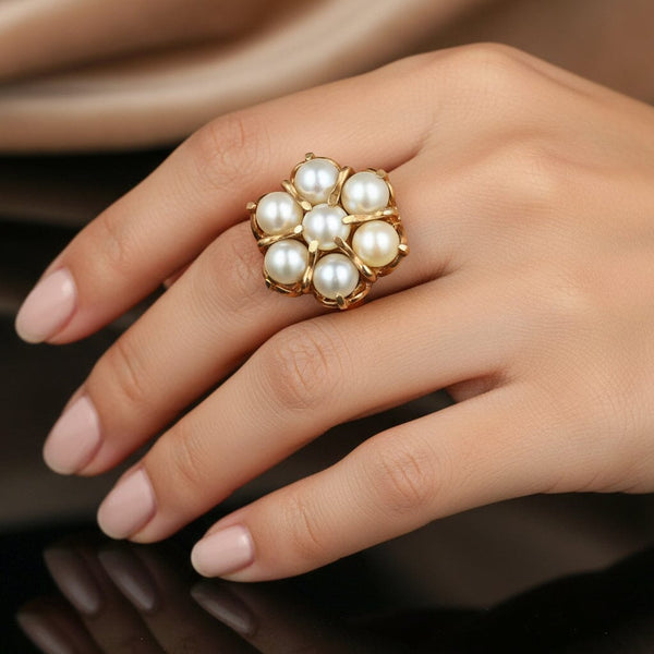 Vintage 10K Gold Pearl Halo Cluster Ring - Boylerpf