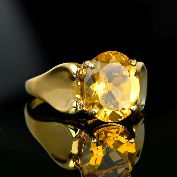 Vintage Flared Shoulder 3.75 ctw Yellow Citrine Ring in 10K Gold