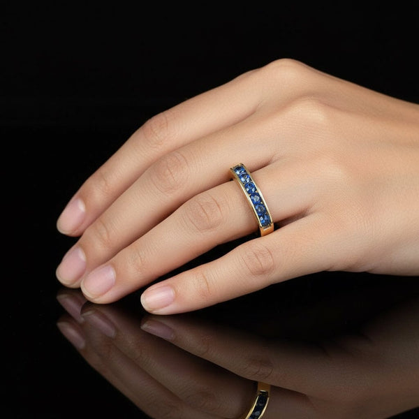 Vintage 14K Gold Euro Shank Sapphire Ring Band - Boylerpf