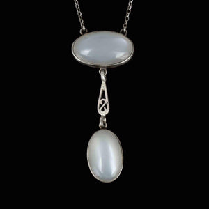 Art Deco Silver Moonstone Cabochon Pendant Necklace - Boylerpf