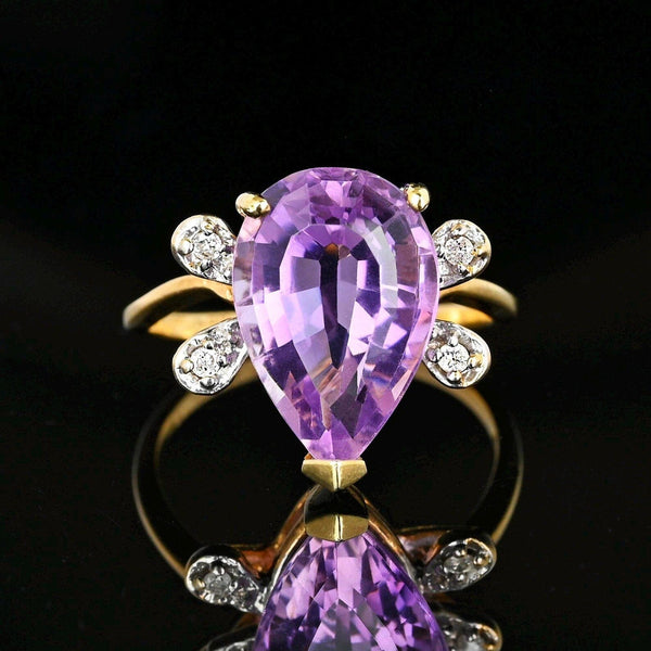 Vintage 14K Gold Diamond Pear Cut Amethyst Ring - Boylerpf