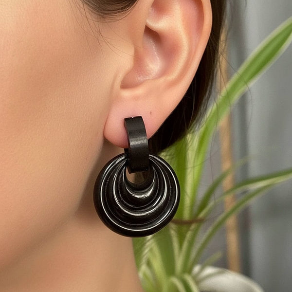 Antique Victorian Carved Hoop Whitby Jet Earrings - Boylerpf