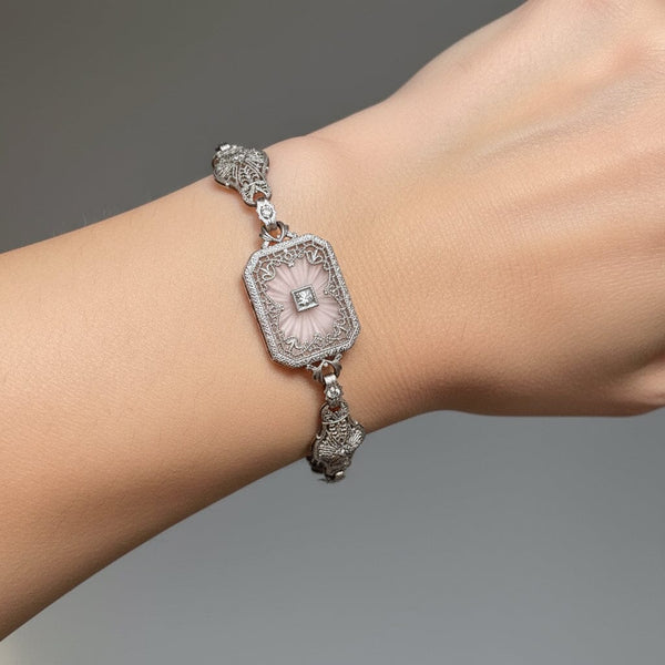 Art Deco Platinum Filigree Diamond Rock Crystal Bracelet - Boylerpf