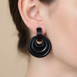 Antique Victorian Carved Hoop Whitby Jet Earrings - Boylerpf